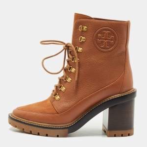 Tory Burch Brown Leather and Nubuck Leather Miller Ankle Length Boots Size 40