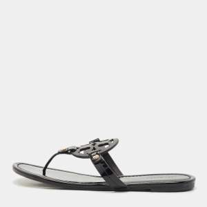 Pre Owned Tory Burch Black Patent Leather Miller Thong Flats Size 39.5