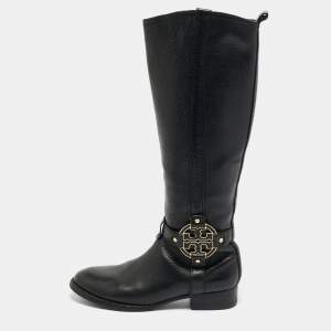 Pre Owned Tory Burch Black Leather Amanda Knee Length Boots Size 36.5