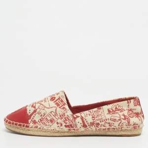 Pre Owned Tory Burch Pink/Canvas and  Leather Lucia Espadrille Flats Size 39