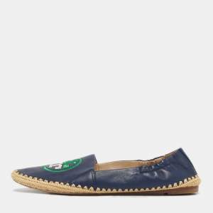 Pre Owned Tory Burch Navy Blue Leather Ines Espadrille Flats Size 37.5
