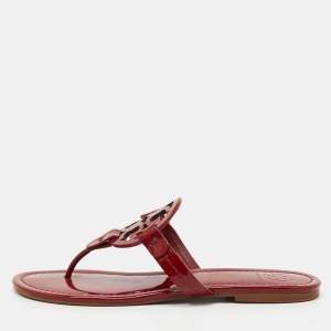 Pre Owned Tory Burch Dark Red Patent Leather Miller Thong Flats Size 37
