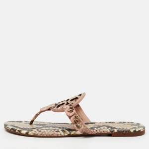 Pre Owned Tory Burch Multicolor Snakeskin Embossed Leather Miller Thong Flats Size 37