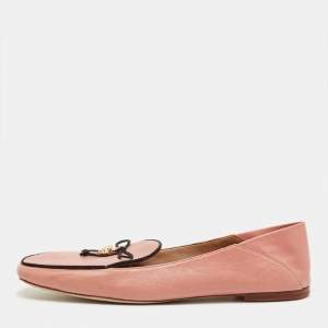 Pre Owned Tory Burch Pink Leather Charm Smoking Slippers Size 41