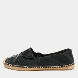 Pre Owned Tory Burch Black Canvas and Patent Leather Poppy Espadrille Flats Size 41