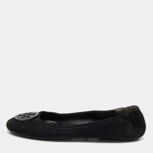 Pre Owned Tory Burch Minnie Travel Size 38 Black Suede Ballet Flats