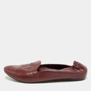 Pre Owned Tory Burch Reva Size 38 Burgundy Leather scrunch Ballet Flats