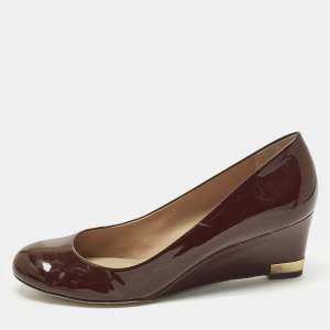 مملوكة مسبقًا Tory Burch Size 40 Burgundy Leather Wedge Pumps