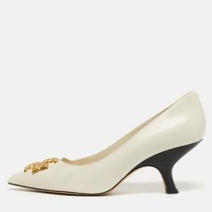 Pre Owned Tory Burch Eleanor Size 37 Cream Leather Pumps