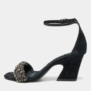 مملوكة مسبقًا صندل توري برش إليانور بتفاصيل شعار كعب سميك بني من القطيفة مقاس 39