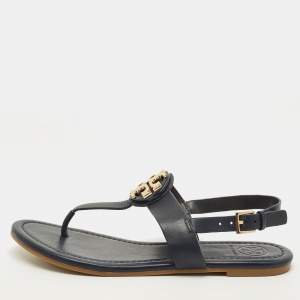 Pre Owned Tory Burch Size 36 Navy Blue Leather Thong Flat Sandals