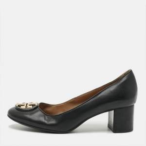 Pre Owned Tory Burch Benton 2 Size 37 Black Leather Block Heel Pumps