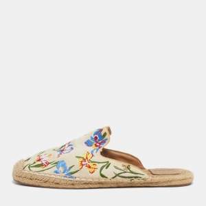 مملوكة مسبقًا Tory Burch Size 39 Cream Canvas Floral Espadrille Flats