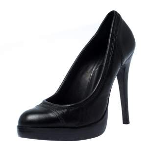 Pre Owned Tory Burch Black Leather Platform Pumps Size 40.5