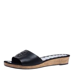 Pre Owned Tory Burch Leather Patty Wedge Sandals Size 37.5