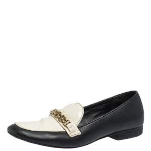 Pre Owned Tory Burch Two-Tone Leather And Patent Gemini Link Detail Loafers Size 38.5