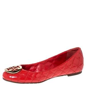 Pre Owned Tory Burch Red Quilted Leather Quinn Ballet Flats Size 37
