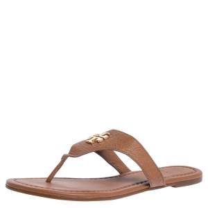 مملوكة مسبقًا Tory Burch Tan Leather Jolie Thong Flat Sandals Size 39