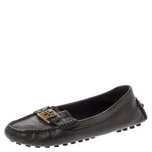 Pre Owned Tory Burch Black Leather Slip On Loafers Size 39
