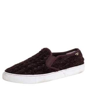 Tory Burch Dark Brown Fabric Rosette Slip On Sneakers Size 40.5