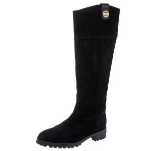 Pre Owned Tory Burch Black Suede Mid Calf Boots Size 37.5