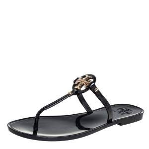 Pre Owned Tory Burch Black Patent Leather Miller Thong Flat Sandals Size 37