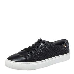 Pre Owned Tory Burch Black Quilted Leather Low Top Sneakers Size 38.5