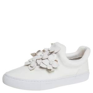 Pre Owned Tory Burch White Leather Blossom Floral Applique Slip On Sneakers Size 38