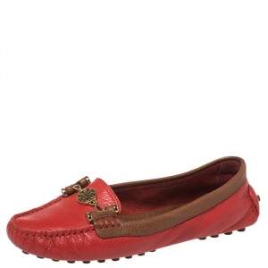 Pre Owned Tory Burch Red Leather Slip On Loafers Size 37.5