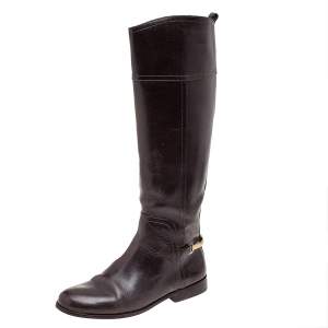 Pre Owned Tory Burch Brown Leather Mid Calf Boots Size 37