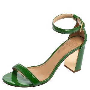 Tory Burch Green Patent Leather Block Heel Ankle-Strap Sandals Size 40