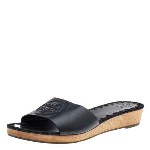 Pre Owned Tory Burch Black Leather Aerin Slide Sandals Size 39.5