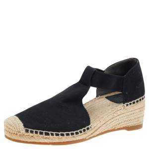 Pre Owned Tory Burch Black Jute Espadrille Flats Size 37.5 