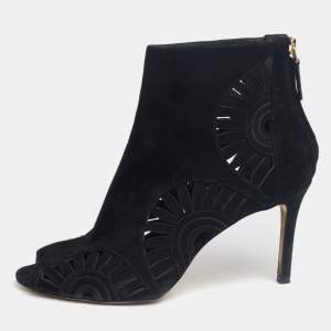 Pre Owned Tory Burch Black Suede Leyla Peep Toe Ankle Boots Size 39.5