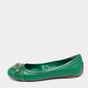 Pre Owned Tory Burch Green Leather Cline Ballet Flats Size 37.5