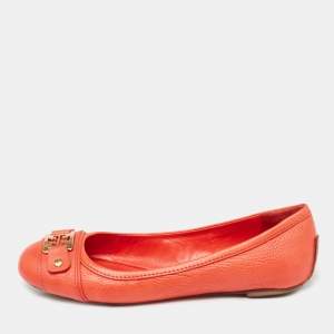 Pre Owned Tory Burch Scarlet Red Leather Cline Ballet Flats Size 37.5
