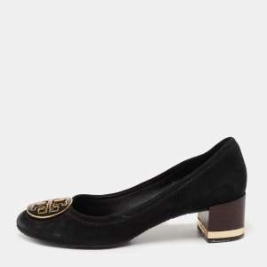 Pre Owned Tory Burch Black Suede Block Heel Pumps Size 36.5