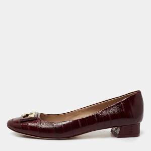 Pre Owned Tory Burch Burgundy Eel Leather Gigi Pumps Size 39