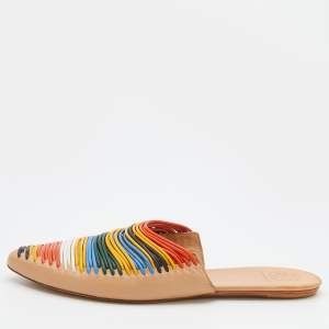 Pre Owned Tory Burch Multicolor Leather Rainbow Sienna Flat Mules Size 37.5