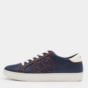 Tory Burch Navy Blue Leather Chance Low Top Sneakers Size 37.5