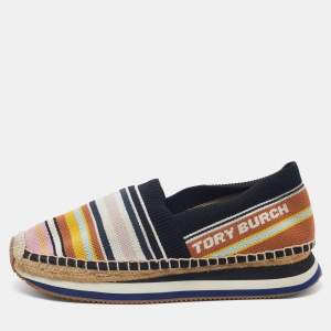 Pre Owned Tory Burch Multicolor Knit Fabric Daisy Espadrille Sneakers Size 40