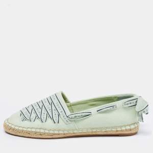 Tory Burch Green Canvas Espadrille Flats Size 37