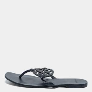 Pre Owned Tory Burch Blue Leather Thong Flats Size 38.5