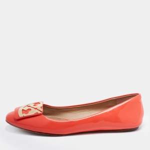 Pre Owned Tory Burch Orange Patent Leather Ballet Flats Size 36.5