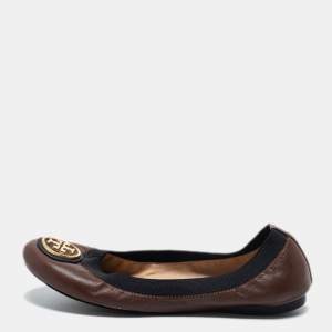 Pre Owned Tory Brown/Black Leather Caroline Ballet Flats Size 36.5