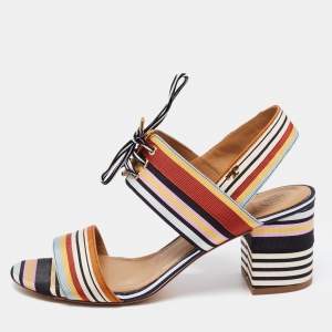 Pre Owned Tory Burch Multicolor Canvas Block Heel Slingback Sandals Size 39