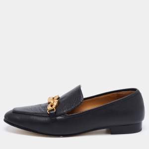 Pre Owned Tory Burch Black Leather Jessa Loafers Size 38.5 