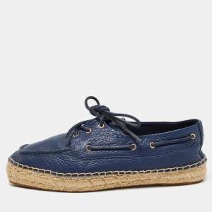 Tory Burch Navy Blue Leather Lace Up Espadrille Flats Size 41