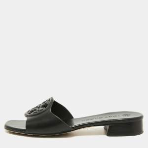 Tory Burch Black Leather Bombe Miller Slide Sandals Size 36.5