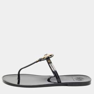 Pre Owned Tory Burch Black Rubber Mini Miller Thong Flats Size 37.5